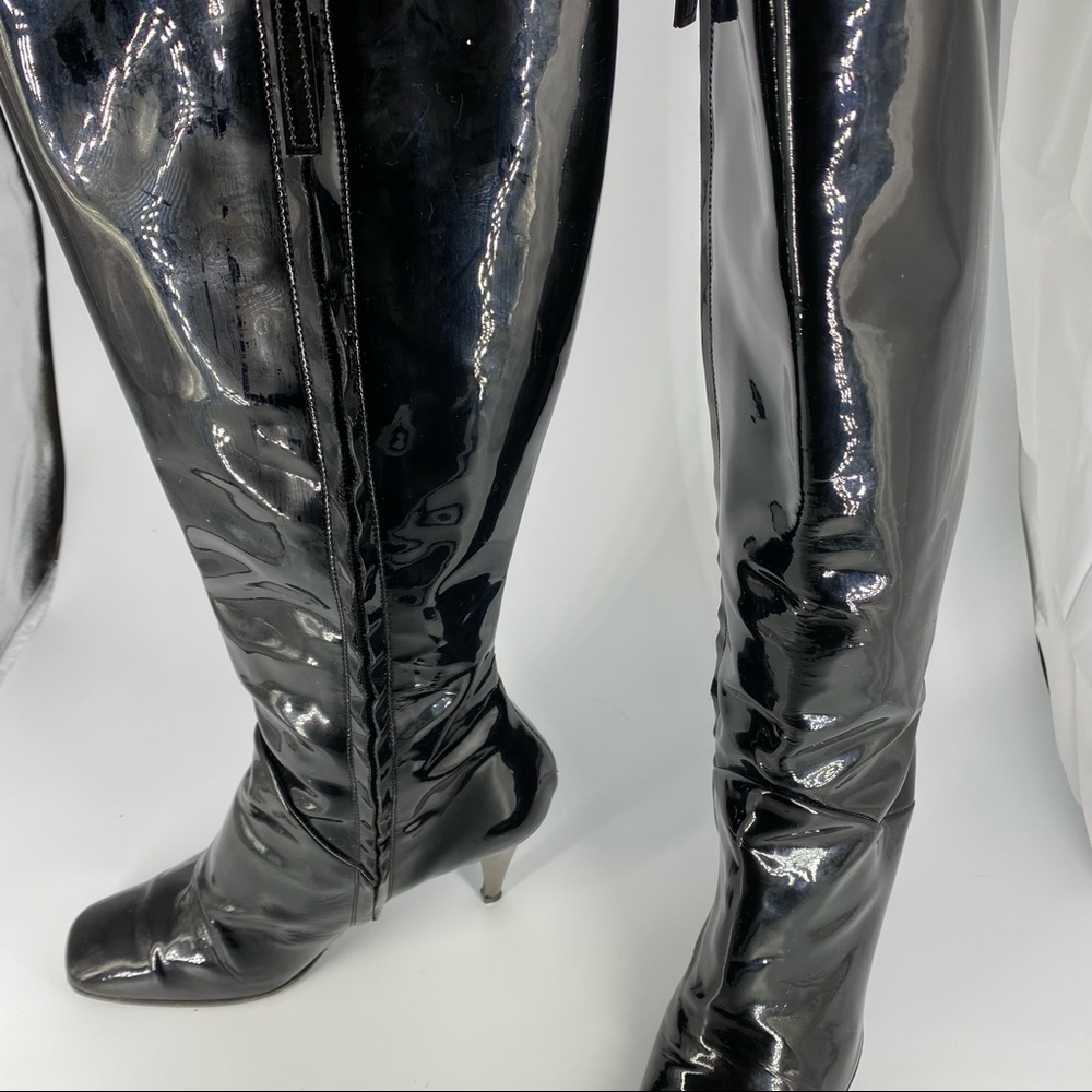Giuseppe Zanoti Black Tall Patent Leather Boots with Metallic Heel Size 37 - Picture 8 of 11